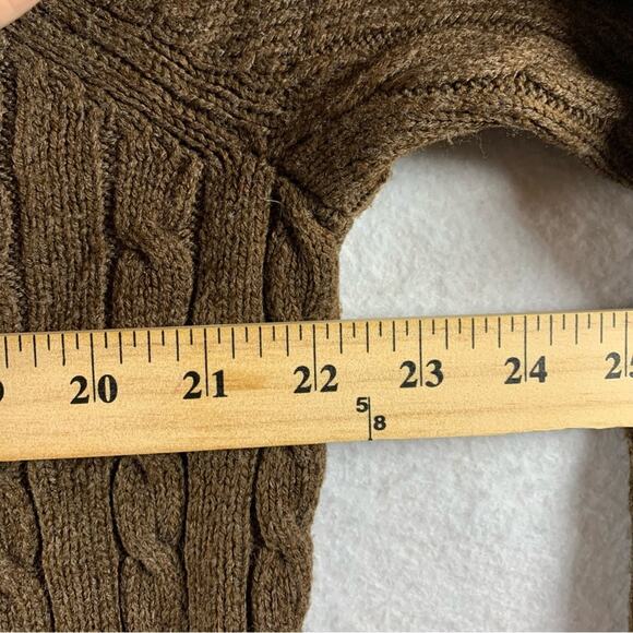 Womens Cable Knit Shawl Collar Sweater Sz L Brown Heritage Preppy Fisherman - Picture 5 of 8